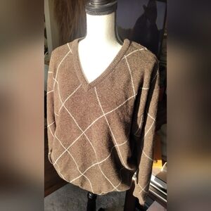 Loro Piana Brown V-Neck Sweater with White Pattern